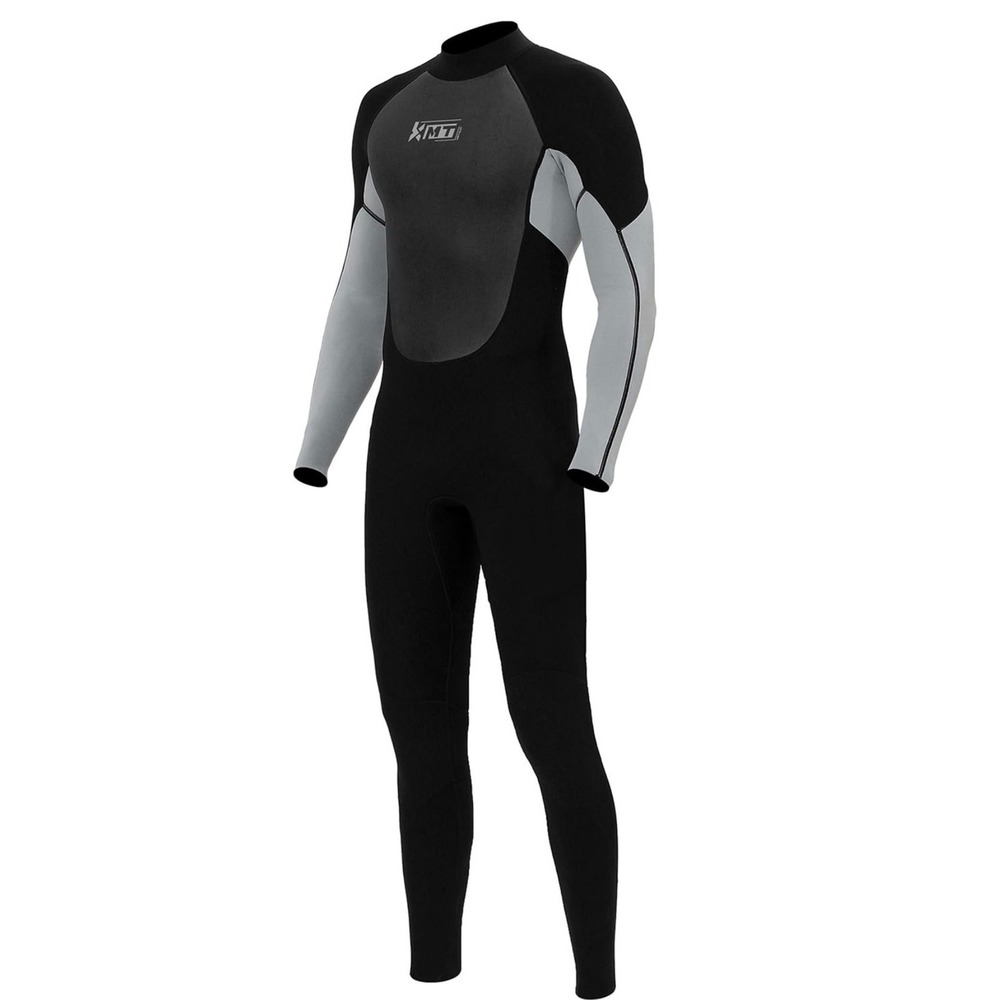 KMT Wetsuit Men Size MT Black Grey Excellent 3/2mm Neoprene Full Body Surf Suit